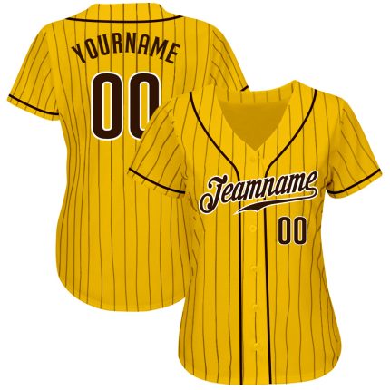 Custom Gold Brown Pinstripe Baseball Jersey - Authentic Brown-White Design, Stylish Sports Apparel Custom Gold Brown Pinstripe