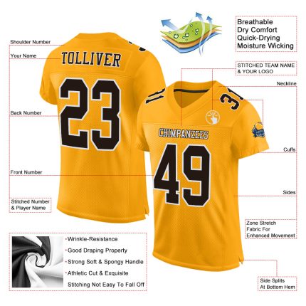 Custom Gold Brown White Authentic Football Jersey - Mesh Design for Comfort Custom Gold Brown-White Mesh Authentic Football