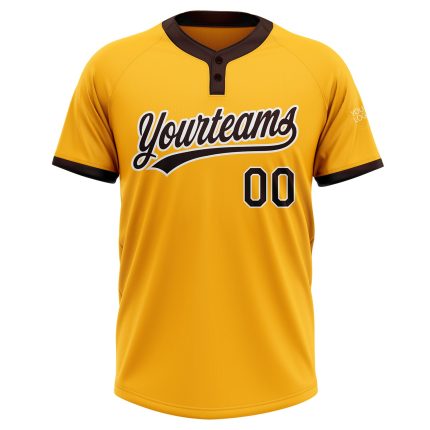 Custom Gold Brown White Unisex Softball Jersey - Two-Button Design, Comfortable Fit Custom Gold Brown-White Two-Button Unisex