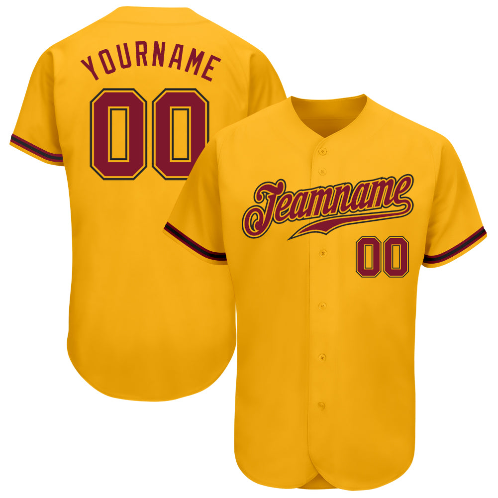 Custom Gold Crimson Black Baseball Jersey - Authentic Fan Apparel Custom Gold Crimson-Black Authentic Baseball Jersey