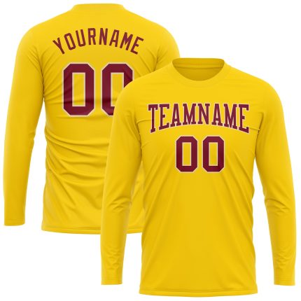 Gold Crimson-Cream Long Sleeve Performance T-Shirt Custom Design for Men and Women Custom Gold Crimson-Cream Long Sleeve
