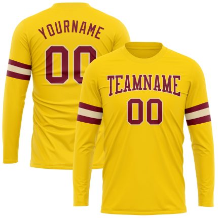 Gold Crimson-Cream Long Sleeve Performance T-Shirt Custom Design for Men and Women Custom Gold Crimson-Cream Long Sleeve