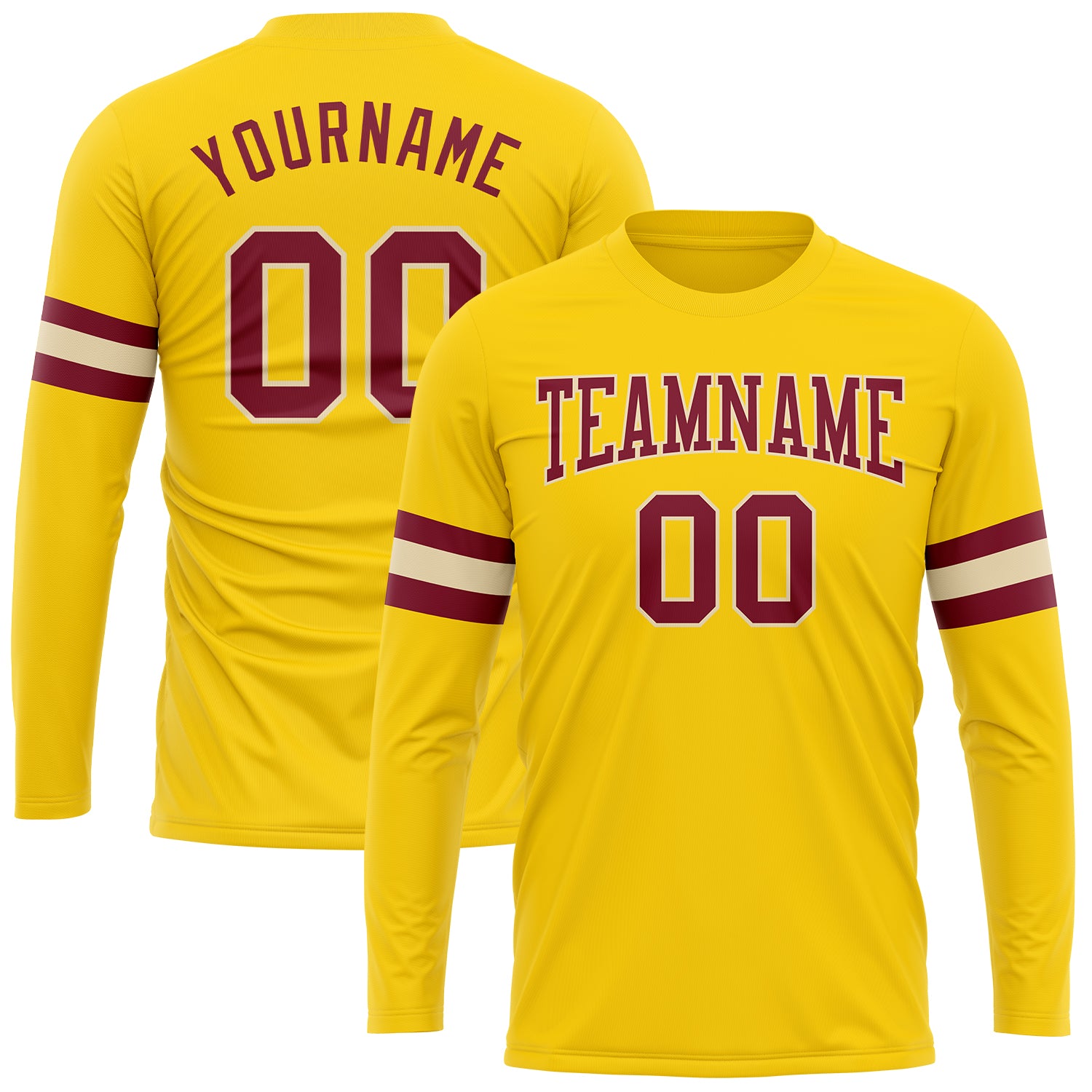 Custom Gold Crimson-Cream Long Sleeve Performance T-Shirt Gold Crimson-Cream Long Sleeve Performance T-Shirt Custom Design for Men and Women Custom Gold Crimson-Cream Long Sleeve