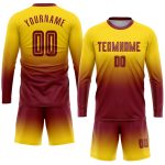 Custom Gold Crimson Fade Soccer Jersey Long Sleeve Fashion Sublimation Uniform Custom Gold Crimson Sublimation Long Sleeve