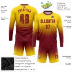 Custom Gold Crimson Fade Soccer Jersey Long Sleeve Fashion Sublimation Uniform Custom Gold Crimson Sublimation Long Sleeve