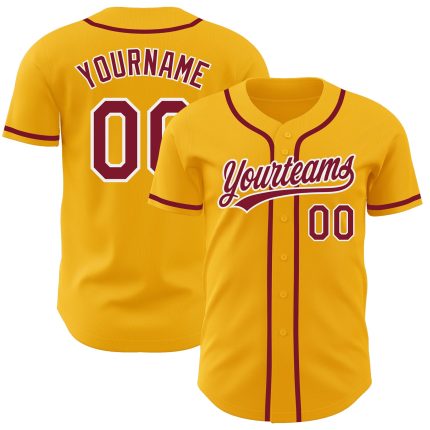 Custom Crimson-White Gold Baseball Jersey - Authentic Sports Apparel Custom Gold Crimson-White Authentic Baseball Jersey