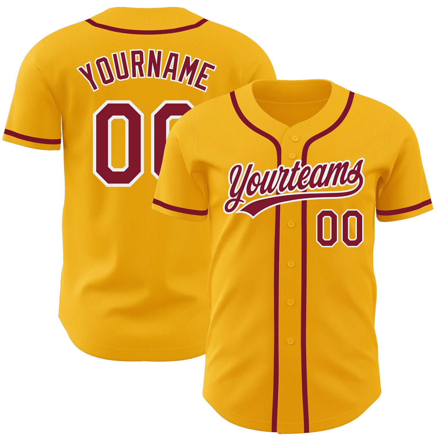 Custom Crimson-White Gold Baseball Jersey - Authentic Sports Apparel Custom Gold Crimson-White Authentic Baseball Jersey