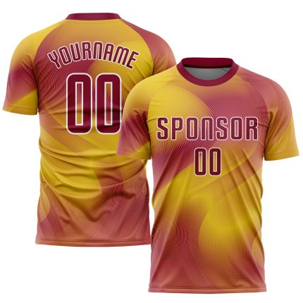 Custom Gold Crimson White Soccer Jersey - Personalized Sublimation Uniform Custom Gold Crimson-White Sublimation Soccer Uniform