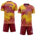 Custom Crimson and White Soccer Jersey - Gold Sublimation Uniform Style 2794 Custom Gold Crimson-White Sublimation Soccer