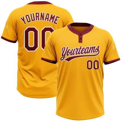 Custom Gold Crimson White Unisex Softball Jersey - Two-Button Design Custom Gold Crimson-White Two-Button Unisex Softball