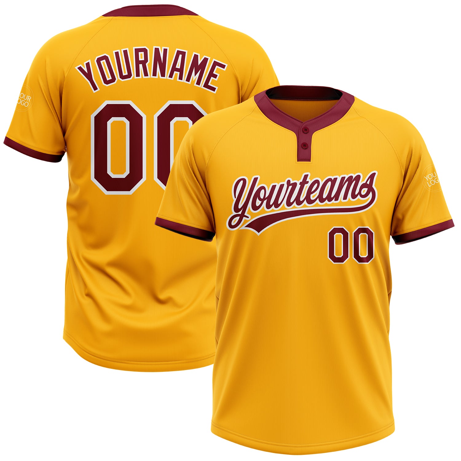 Custom Gold Crimson White Unisex Softball Jersey - Two-Button Design Custom Gold Crimson-White Two-Button Unisex Softball