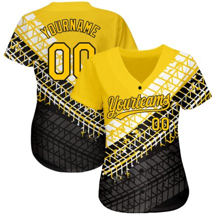 Custom Gold Black 3D Pattern Baseball Jersey - Authentic Style 8179 Custom Gold Gold-Black 3D Pattern Design Authentic Baseball