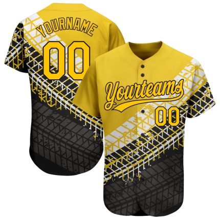 Custom Gold Black 3D Pattern Baseball Jersey - Authentic Style 8179 Custom Gold Gold-Black 3D Pattern Design Authentic Baseball