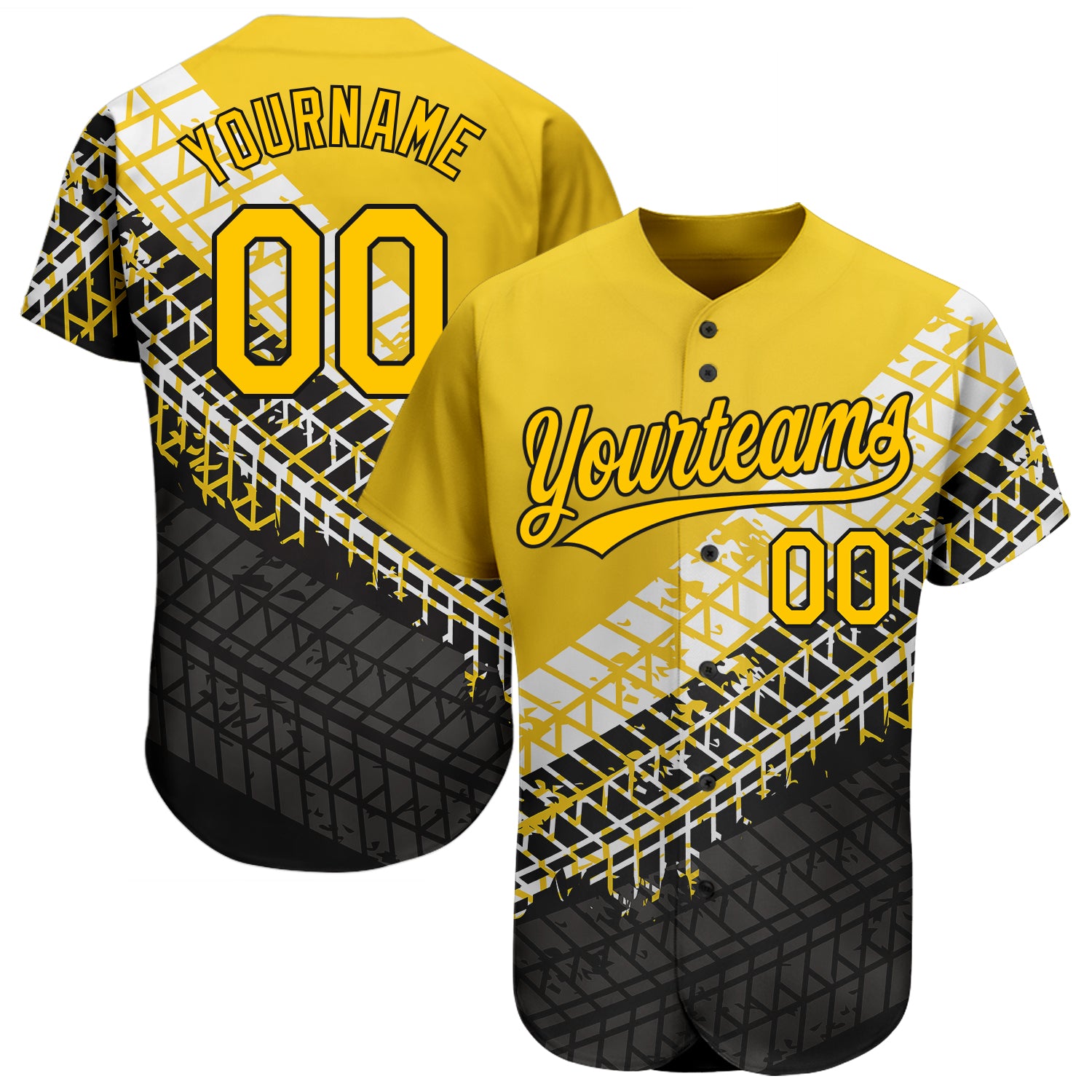 Custom Gold Black 3D Pattern Baseball Jersey - Authentic Style 8179 Custom Gold Gold-Black 3D Pattern Design Authentic Baseball