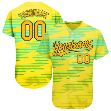 Custom Gold Black Light Blue 3D Pattern Baseball Jersey - Authentic Design Custom Gold Gold Black-Light Blue 3D Pattern Design