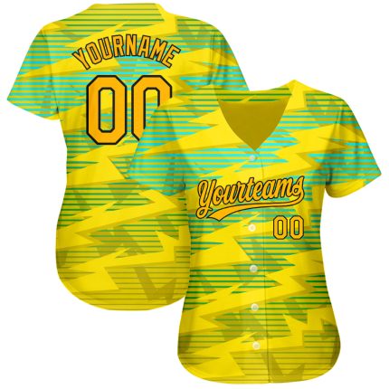 Custom Gold Black Light Blue 3D Pattern Baseball Jersey - Authentic Design Custom Gold Gold Black-Light Blue 3D Pattern Design