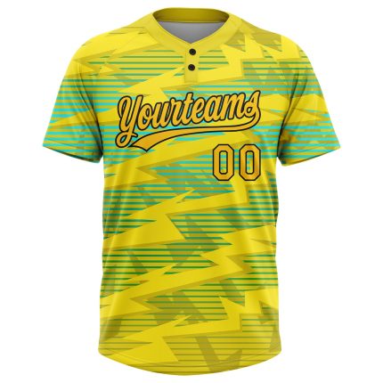 Custom Gold Black Light Blue Unisex Two-Button Softball Jersey Custom Gold Gold Black-Light Blue Two-Button Unisex Softball
