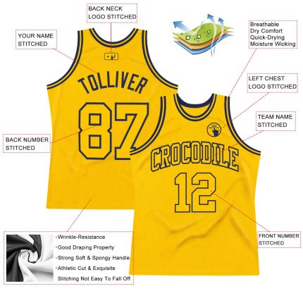 Custom Gold Navy Basketball Jersey - Authentic Throwback Style Custom Gold Gold-Navy Authentic Throwback Basketball Jersey