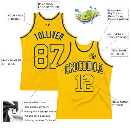 Custom Gold Royal Basketball Jersey - Authentic Throwback Style Jersey Custom Gold Gold-Royal Authentic Throwback Basketball