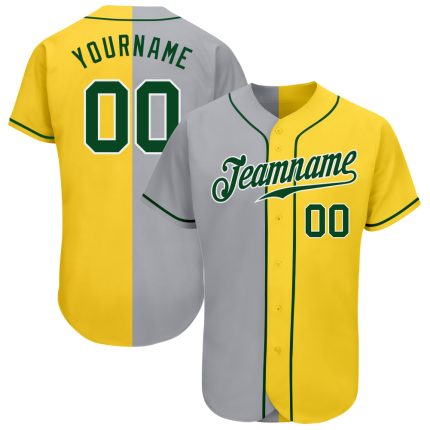 Custom Gold Green Gray Authentic Split Baseball Jersey Fashion Style Custom Gold Green-Gray Authentic Split Fashion Baseball