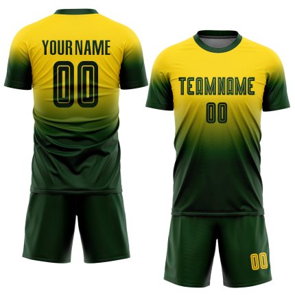 Custom Gold Green Soccer Jersey - Fade Design Fashion Uniform Custom Gold Green Sublimation Fade Fashion Soccer Uniform Jersey