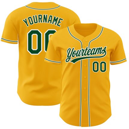 Authentic Custom Gold Green White Baseball Jersey Custom Gold Green-White Authentic Baseball Jersey