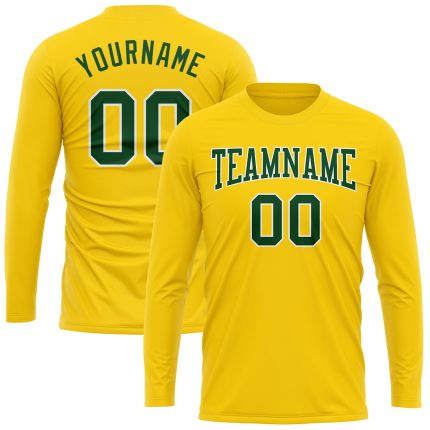 Custom Gold Green White Long Sleeve Performance Shirt for Men and Women Custom Gold Green-White Long Sleeve Performance T-Shirt