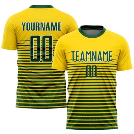 Custom Green White Gold Soccer Jersey Sublimation Uniform Style 8915 Custom Gold Green-White Sublimation Soccer Uniform Jersey