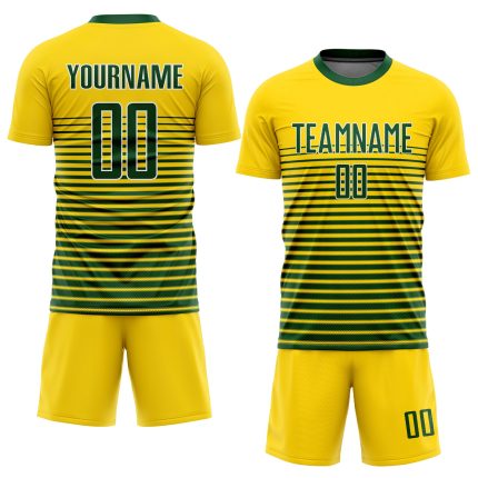 Custom Green White Gold Soccer Jersey Sublimation Uniform Style 8915 Custom Gold Green-White Sublimation Soccer Uniform Jersey