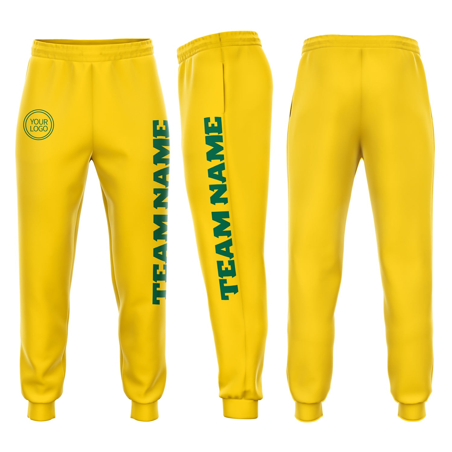 Custom Gold Fleece Jogger Sweatpants in Kelly Green | Comfortable Athletic Bottoms Custom Gold Kelly Green Fleece Jogger