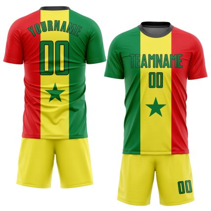Senegalese Flag Soccer Jersey Custom Gold Kelly Green Red-Black Sublimation Uniform Custom Gold Kelly Green Red-Black Sublimation