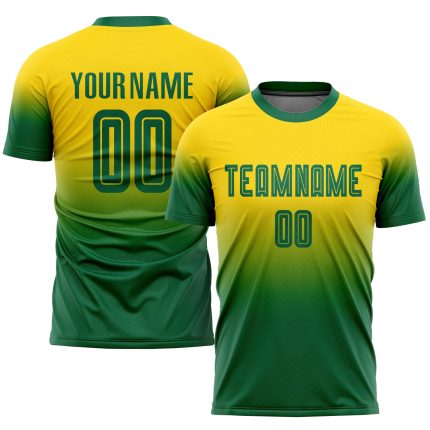 Gold Kelly Green Custom Soccer Uniform Jersey - Fade Sublimation Fashion Design Custom Gold Kelly Green Sublimation Fade