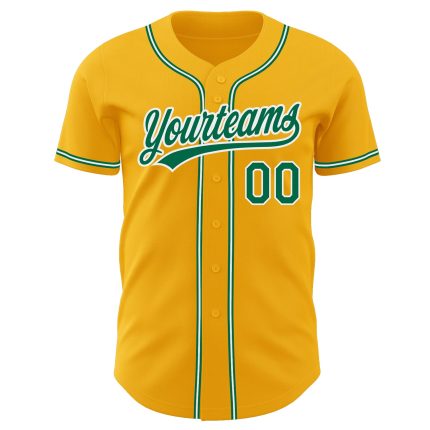 Custom Gold Baseball Jersey - Kelly Green and White Authentic Design Custom Gold Kelly Green-White Authentic Baseball Jersey
