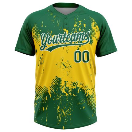 Custom Gold Softball Jersey Unisex Two-Button Green-White Design Custom Gold Kelly Green-White Two-Button Unisex Softball
