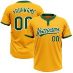 Custom Gold Two-Button Unisex Softball Jersey in Kelly Green-White Style 6177 Custom Gold Kelly Green-White Two-Button Unisex