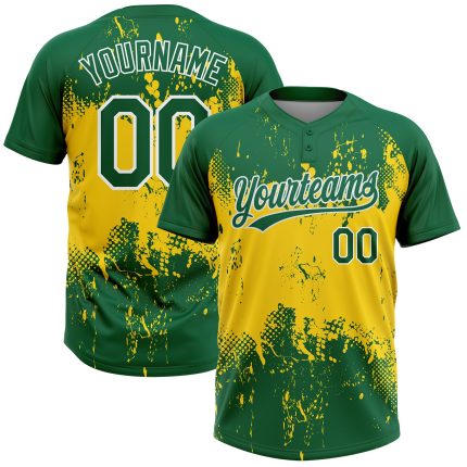 Custom Gold Softball Jersey Unisex Two-Button Green-White Design Custom Gold Kelly Green-White Two-Button Unisex Softball