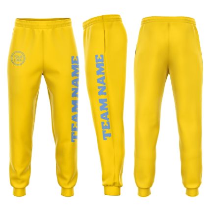 Light Blue Custom Gold Fleece Jogger Sweatpants for Men and Women Custom Gold Light Blue Fleece Jogger Sweatpants