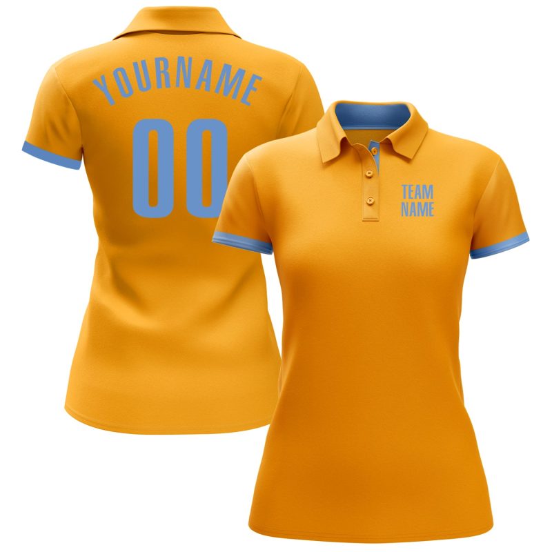 Custom Gold Light Blue Golf Polo Shirt for Men - Performance Athletic Wear Custom Gold Light Blue Performance Golf Polo Shirt