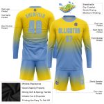 Custom Gold Light Blue Soccer Uniform Jersey - Long Sleeve Fade Fashion Design Custom Gold Light Blue Sublimation Long Sleeve