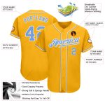 Custom Gold Light Blue White Baseball Jersey - Authentic Team Apparel Custom Gold Light Blue-White Authentic Baseball Jersey