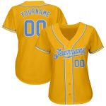 Custom Gold Light Blue White Baseball Jersey - Authentic Team Apparel Custom Gold Light Blue-White Authentic Baseball Jersey