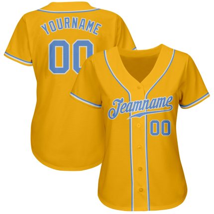 Custom Gold Light Blue White Baseball Jersey - Authentic Team Apparel Custom Gold Light Blue-White Authentic Baseball Jersey