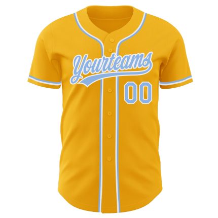 Custom Gold Light Blue White Baseball Jersey - Authentic Style 9245 Custom Gold Light Blue-White Authentic Baseball Jersey