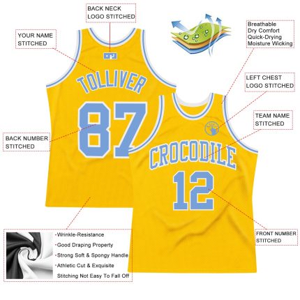 Authentic Custom Gold Light Blue White Basketball Jersey - Throwback Style Custom Gold Light Blue-White Authentic Throwback