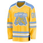 Custom Gold Light Blue White Hockey Jersey Personalized Sports Apparel Custom Gold Light Blue-White Hockey Jersey