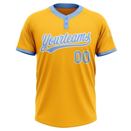 Custom Gold Light Blue White Unisex Softball Jersey - Two-Button Design, Comfortable Fit Custom Gold Light Blue-White Two-Button