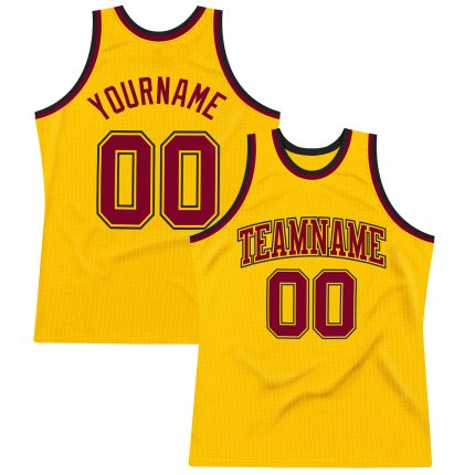 Custom Gold Maroon Black Basketball Jersey - Authentic Throwback Design Custom Gold Maroon-Black Authentic Throwback Basketball