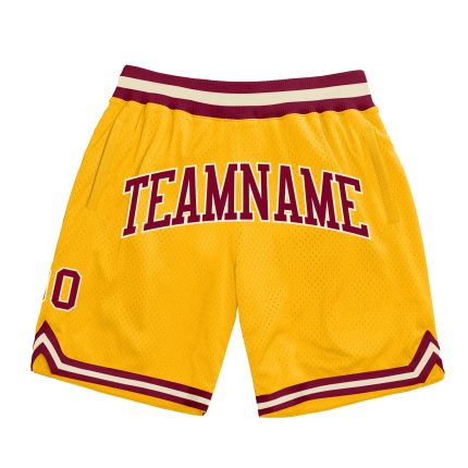 Custom Gold Maroon Cream Basketball Shorts - Authentic Throwback Athletic Wear Custom Gold Maroon-Cream Authentic Throwback