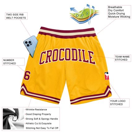 Custom Gold Maroon Cream Basketball Shorts - Authentic Throwback Athletic Wear Custom Gold Maroon-Cream Authentic Throwback