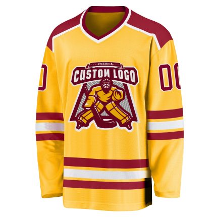 Custom Gold Maroon White Hockey Jersey for Men and Women - Personalize Your Team Spirit Jersey Custom Gold Maroon-White Hockey